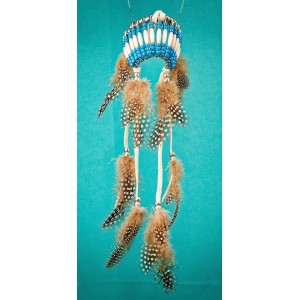 Item 226: Headdress - Blue Turquoise - White Leather - for truck - Size Large