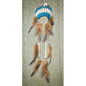 Item 226: Headdress - Blue Turquoise - White Leather - for truck - Size Large