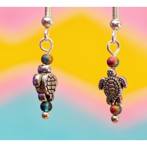 Item 234: Earrings - Mini Turtles with Turquoise-copper beads