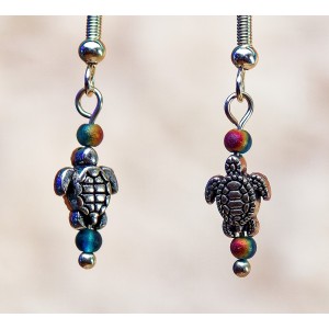 Item 234: Earrings - Mini Turtles with Turquoise-copper beads