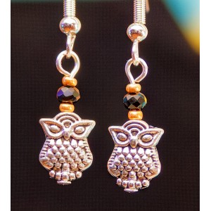 Item 235: Earring - Mini Owls with gold and black beads