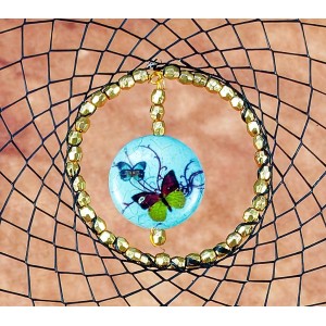 Item 225: 7 inch Turquoise Dream Catcher - Gemstone Butterfly center - golden beads