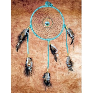 Item 225: 7 inch Turquoise Dream Catcher - Gemstone Butterfly center - golden beads