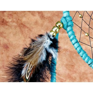 Item 225: 7 inch Turquoise Dream Catcher - Gemstone Butterfly center - golden beads