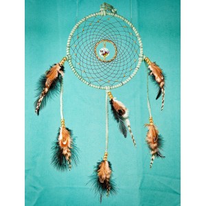 Item 225: 7 inch Turquoise Dream Catcher - Gemstone Butterfly center - golden beads